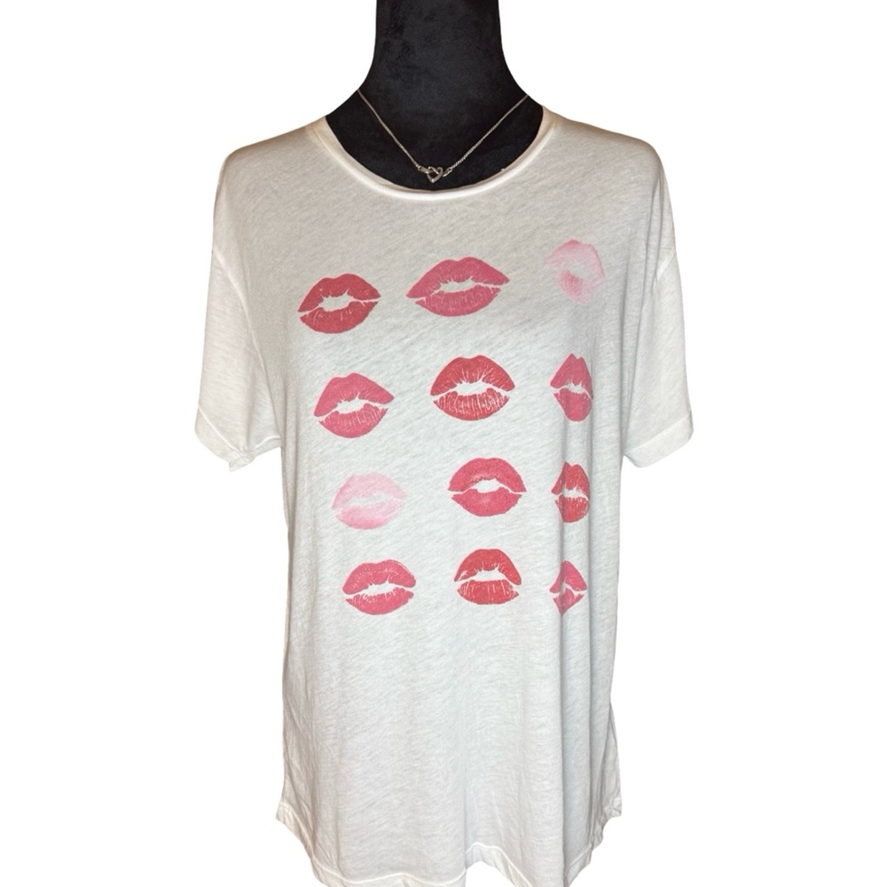 Wildfox White Lips Kiss Print Graphic Tee Size S